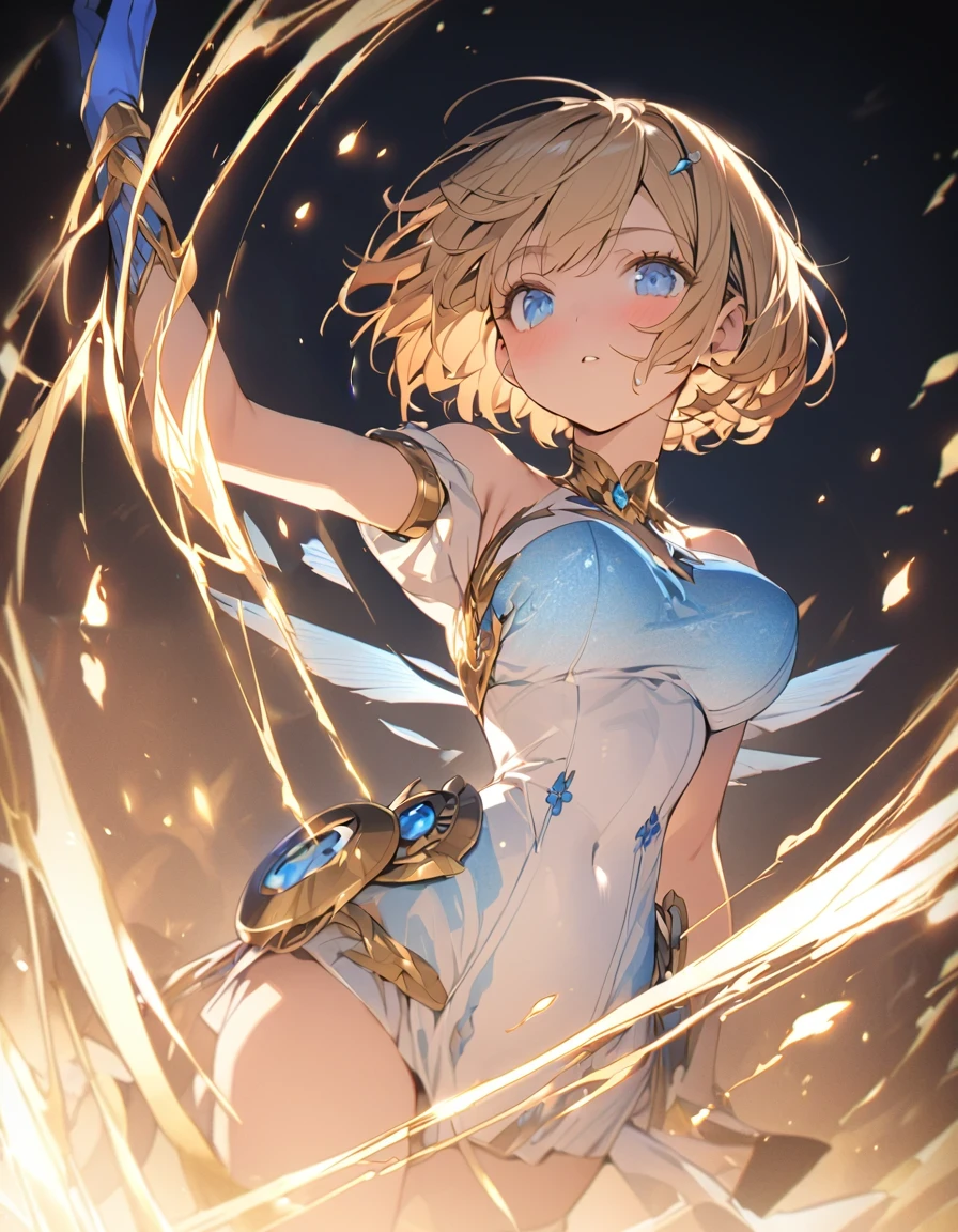 masterpiece Golden Winged Girl Golden flames all over Giant blue gauntlet