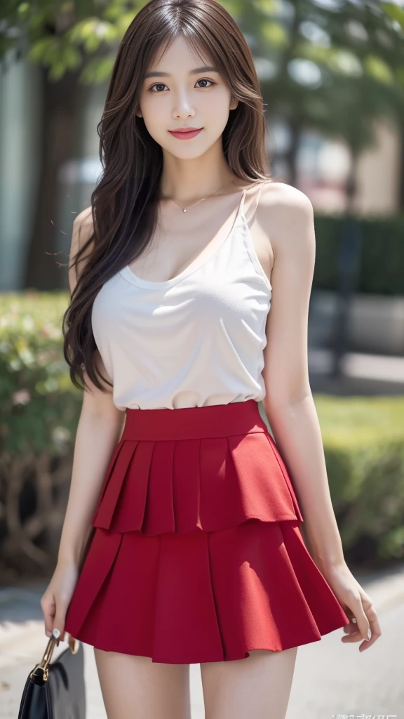 masterpiece, Best quality, Ultra-high resolution, High detail photos, Unity 8k wallpaper, Extremely detailed CG:1.2), Depth of Field, Bokeh, (original photo:1.Realistic Photography:1.4), (1 Girl:1.5), young, Physically based representation, beautiful, (Exquisite facial details:1.4, detailed服装), (detailed:1.4) christen (Hidemi Fukada:1.1) rest Cara hermosa, Depth of Field, Add layers, Surreal, 27 years old, Perfect body model, Perfect breasts, Height 175 cm, Strike sexy poses, whole body, whole body, Model body type, rest (Tight short red skirt:1.3), (Long hair:1.2), doble parpado rest restaurant, Lovely smile