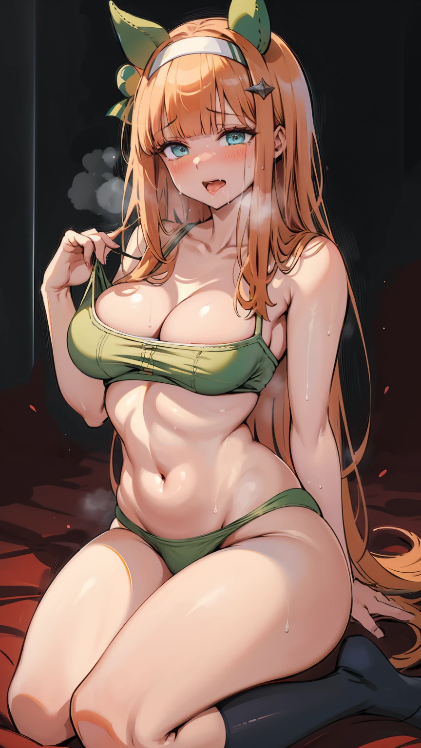 Silence Suzuka、Beautiful woman、In underwear、Very thick thighs、Acme Face、Best image quality、High resolution、masterpiece、super high quality、Thick pubic hair、Screaming orgasm face、Light green panties、Very big ass、Very large breasts  、Blushing、4K quality、Blushing、Cry of ecstasy、Wearing black knee socks、Sweaty all over、Heavy breathing、Cowboy Shot、Shaking breasts、上下にShaking breasts、Penis sheath、Cowboy Shot、{Highest quality}, {so beautiful}, {Super detailed}, {Best illustrations}, Browsing Caution, girl, 