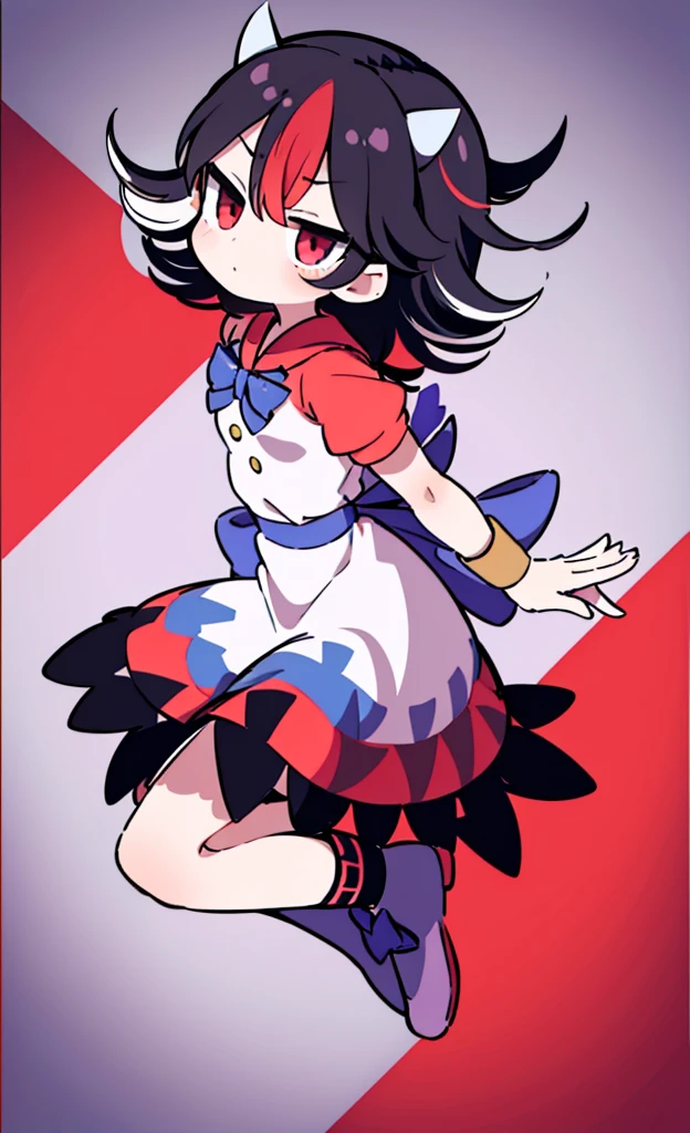 masterpiece,Highest quality,1 Girl,alone,Pokémon-like art style,(bold:1.6),(flat:1.5), Kijin Seija, 1GIRL,HORNS,SHORT HAIR,MULTICOLORED HAIR,RED EYES,BOW,SHORT SLEEVES, BRACELET, DRESS,Thigh to head, ****