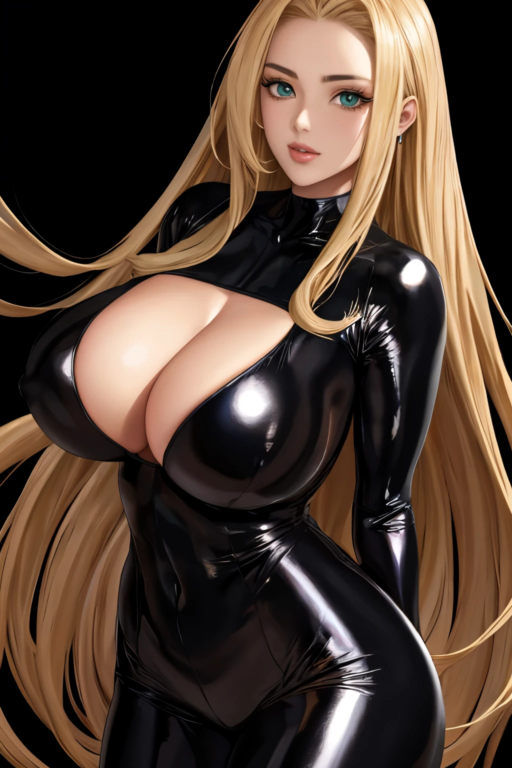 Long Hair,gold,Straight Hair,Big Breasts,Bodysuits,Shiny skin,Black Background
 