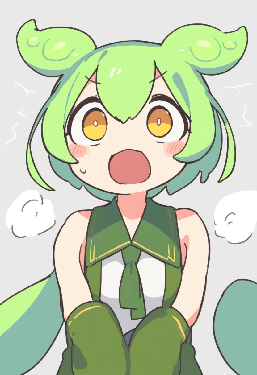 
One girl,Zundamon,Voice Box ,Green Hair,、Wide open mouth、Surprised face、Jaw detached、Weird face,Simple white background、No text