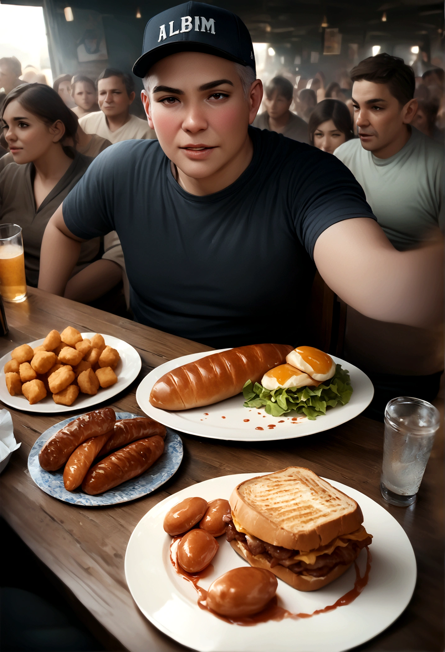 ((masterpiece, Highest quality, Best image quality, High resolution, Realistic, RAW Photos, 8K)), ((非常に詳細な CG 統合 8K 壁紙)), There is a plate of seagull fish and chips and a sandwich, Chippy style, Inspired by Chippy, The entire subject in the photograph, John Henderson, very Crispy, Half a fish, Wounded, delicious, Crispy, crisp and sharp, Alabama, Full plate, Nuggets and sausages on a plate, gushing gills and blush,(((People don't copy)))
