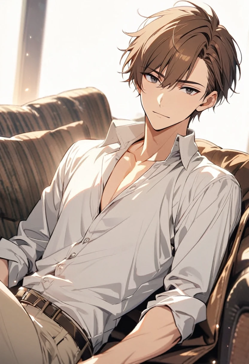 male, handsome, brown hair, black eyes, short hair