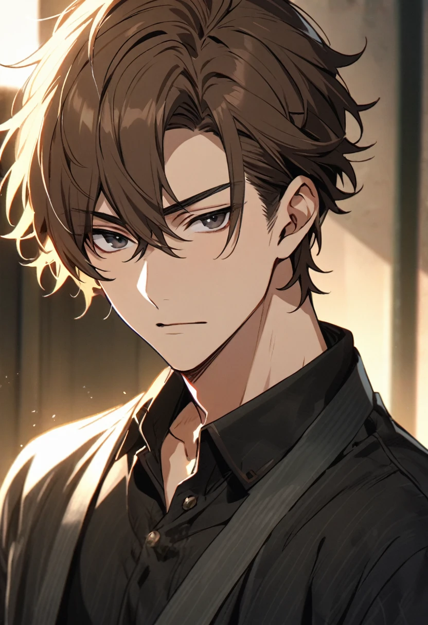 male, handsome, brown hair, black eyes, short hair