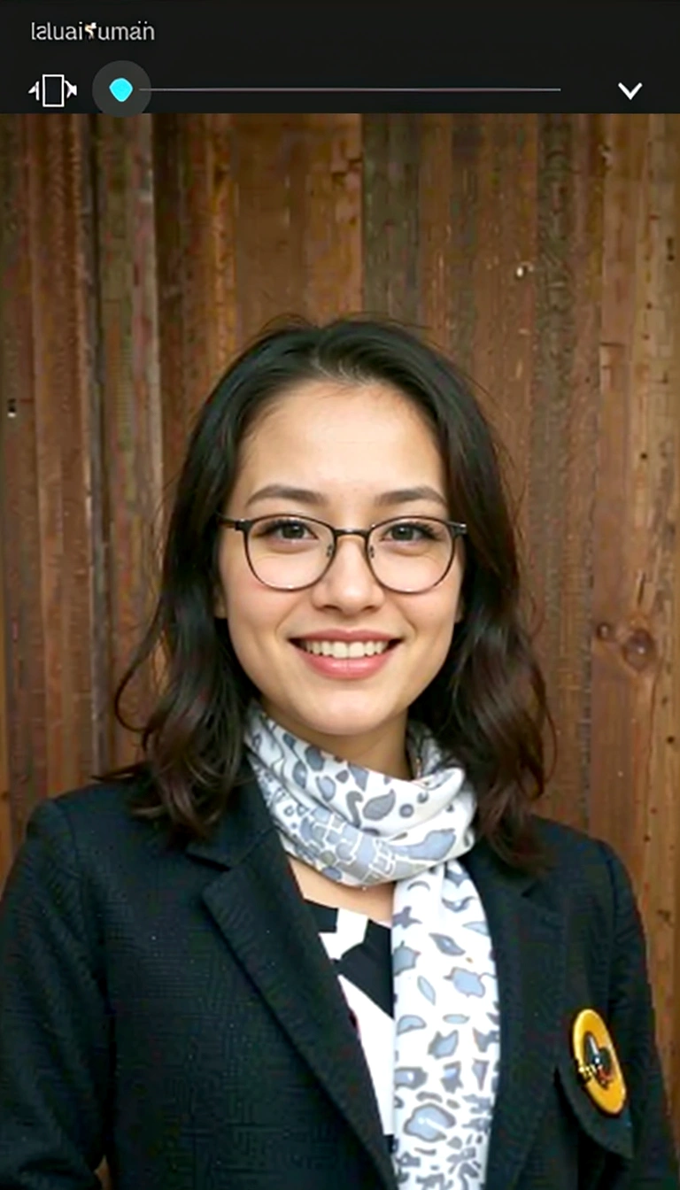 A smiling woman in a black jacket and scarf stands in front of a wooden door., Cindy Avelino, profile pwatchoto, watch. kyowatcht luterman, faridawatch malik, happiness, trending pwatchoto, inspired By Elaine Duillo, By Elaine Duillo, Julia Fuentes, mai anwatch tran, Magda Torres Gurza, Adriana Doksim, Basiatran