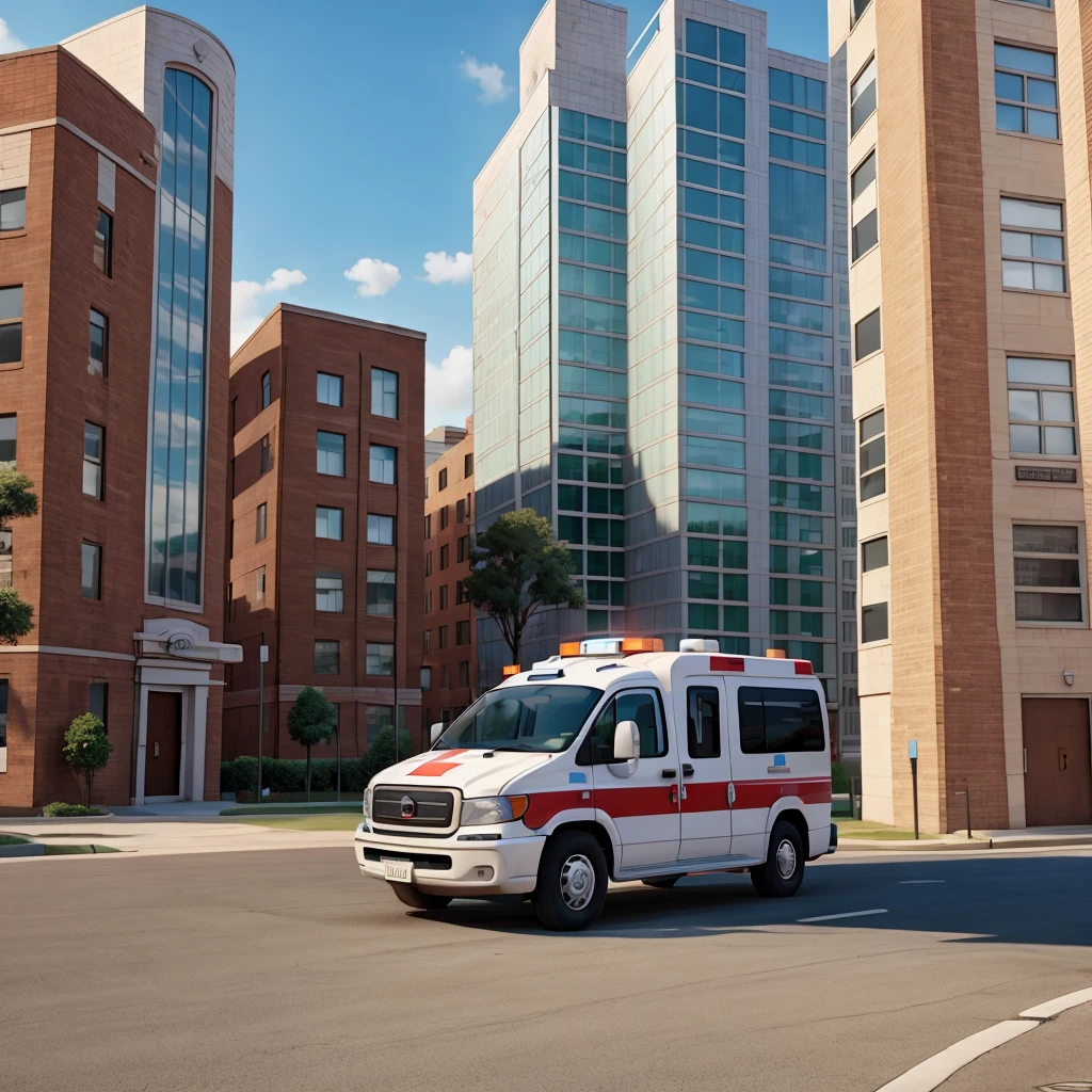 Draw an ambulance entering a building.
