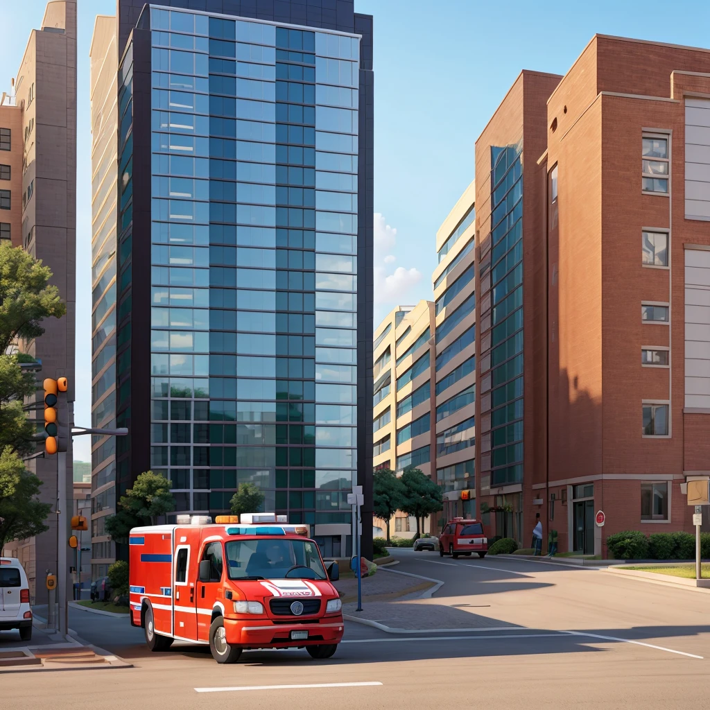 Draw an ambulance entering a building.