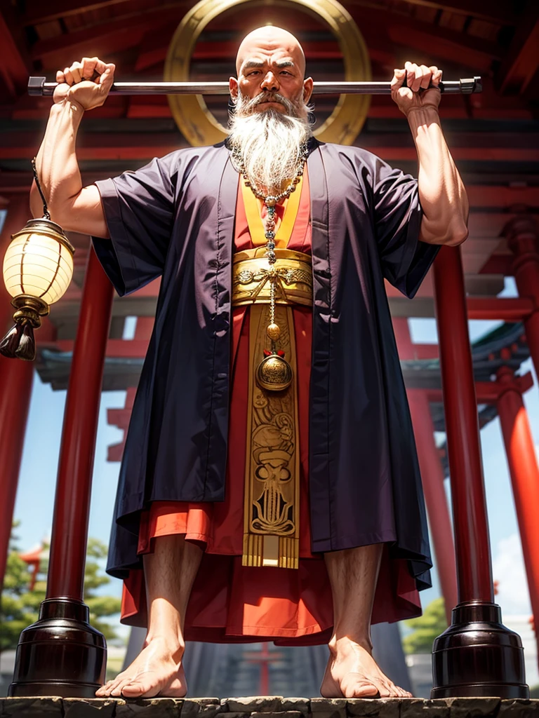 Highest quality,Highest Resolution,An old monk holding a rosary,Temple grounds,Japan,Skinhead,Crystal Jade,Kempo stance,
