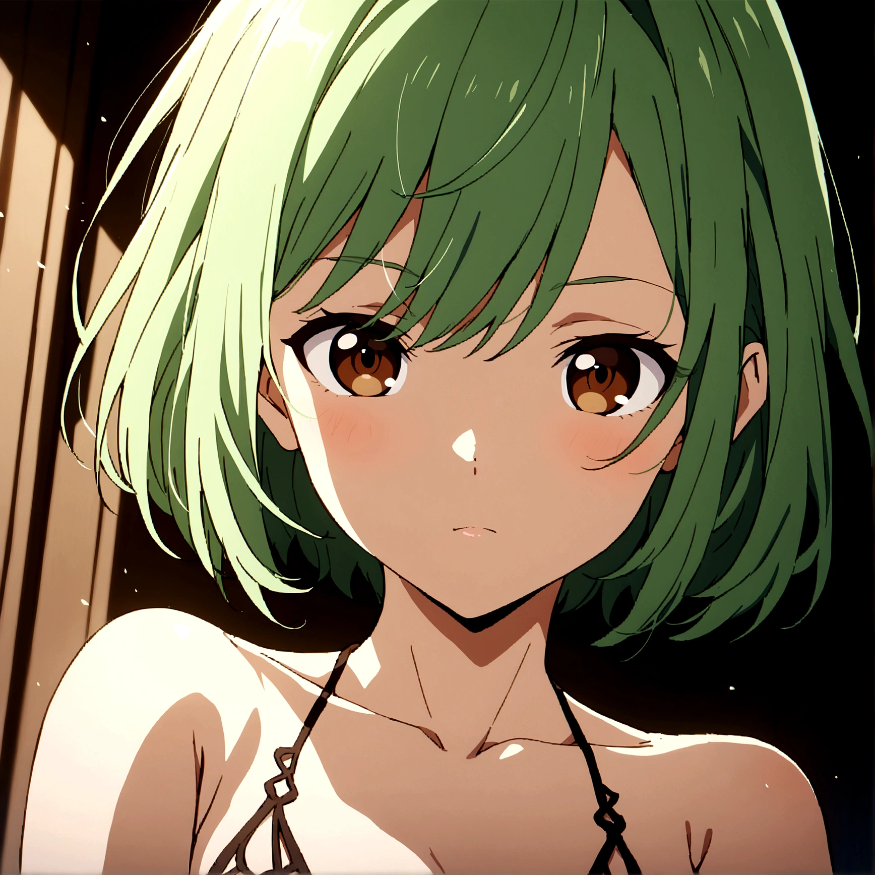 Fubuki,fubuki from onepunchman,nude,glory wall,green hair, nipples,fullbody,front view,collarbone, rolling eyes, raised eyebrows, dilated pupils, tears, eyebrows behind hair, longeyelashes, earrings, open mouth, light smile, grin, embarrassed, blush, tongue, saliva trail, nose blush, anime, chiaroscuro, sparkle, reflection light, drop shadow,UHD, masterpiece, textured skin, super detail, high details, high quality, best quality, highres, 4K,nude body close up