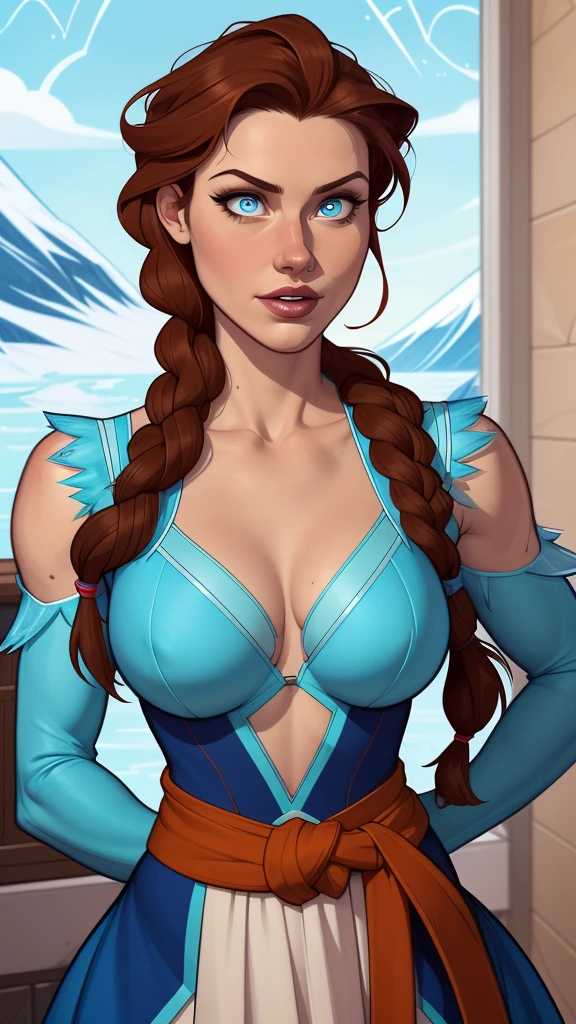 Compensation! Here is the revised and cleaner text:
--- Character: Queen Anna of Arendelle with battle scars.
Description: Cartoon image of a woman. Cartoon style illustration, with highly detailed character design. detailed digital art, showing courage and high quality portrait.
characteristics:
- Portrait character design - Beautiful digital illustration - Comic art - Young girl with braided hair - Beautiful lined eyes - Medium-large bust and wonderful sexy clothes - Expression of sexual desire from waist to head ---