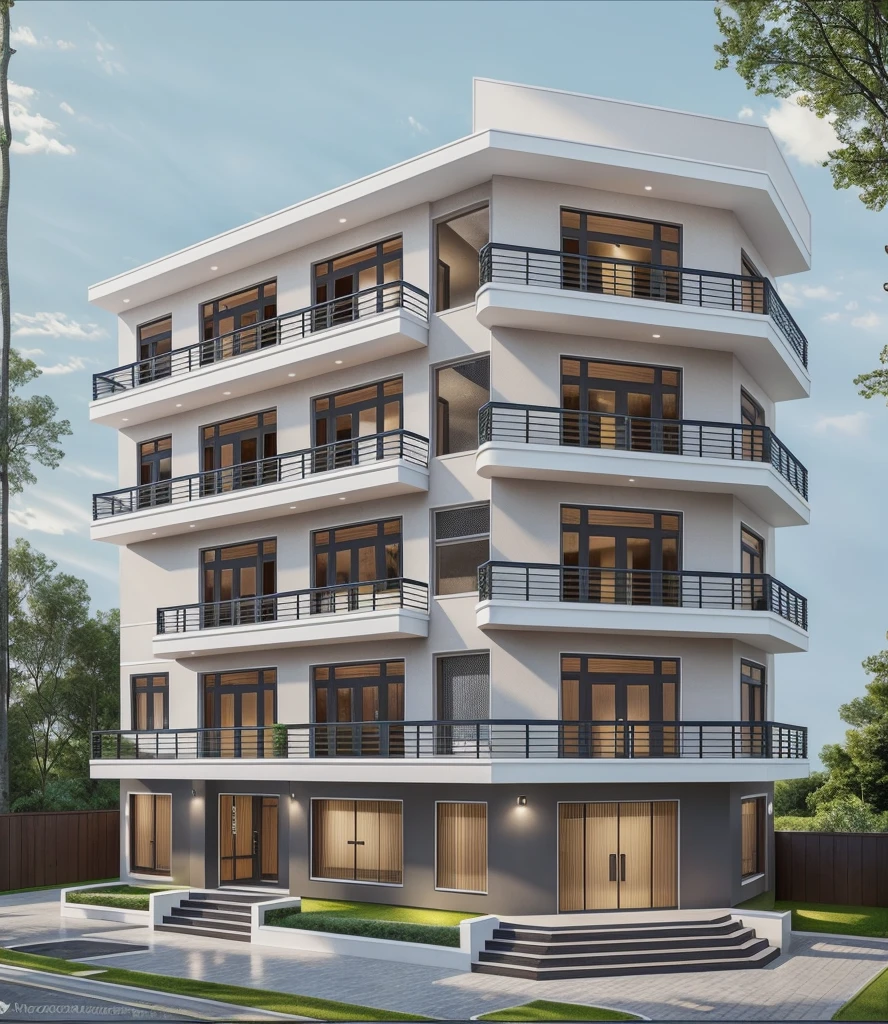 1 modern townhouse, the main materials of the house are white and gray wall colors: 1.2, glass panels: 1.1, glass doors: 1.2, black iron railings, 1 large yard, 1 road in front of the house, (Raw , Real photos, best quality, masterpiece effects: 1.2), modern and minimalist appearance, road in front of the house, dynamic lighting: 1.3, (super realistic, photo-realistic: 1.2), quality high quality, (dark light:1.2), excellent perfect lighting, ((with people, with cars))