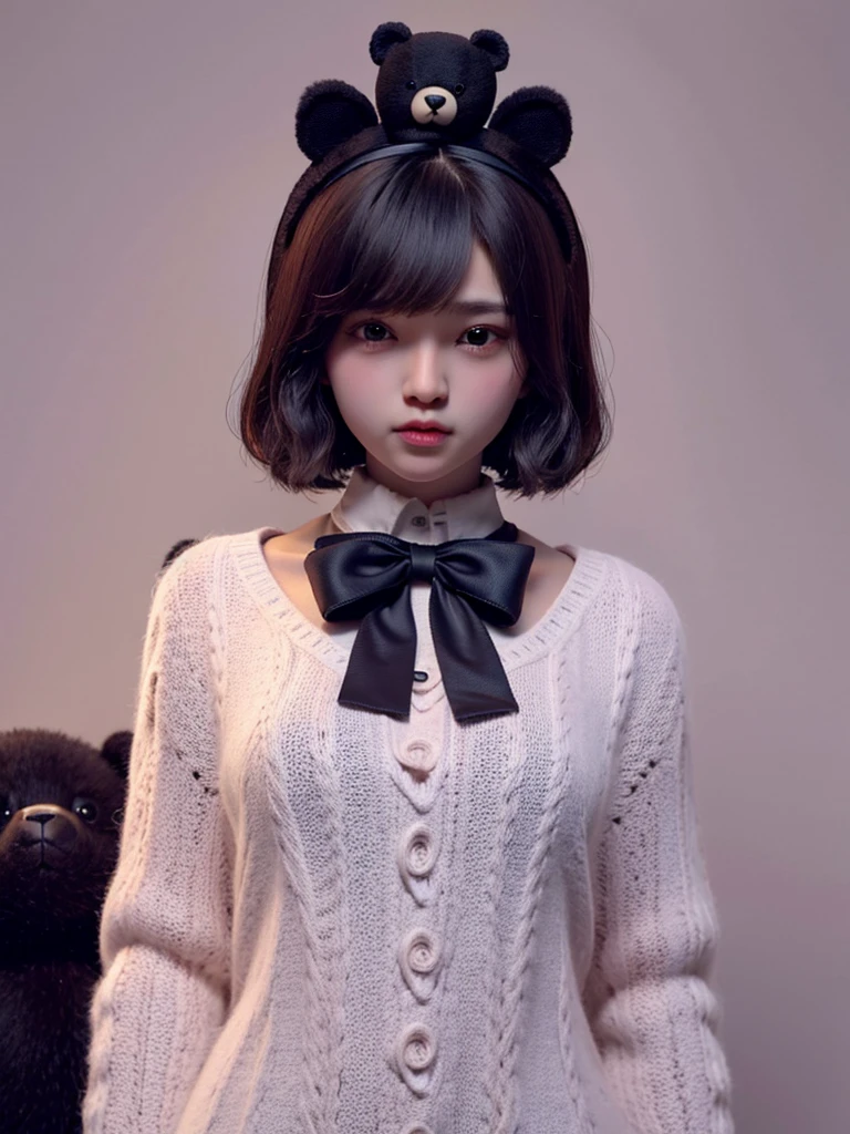Bear cross dark stuffed toy cute Wear a black ribbon on your head