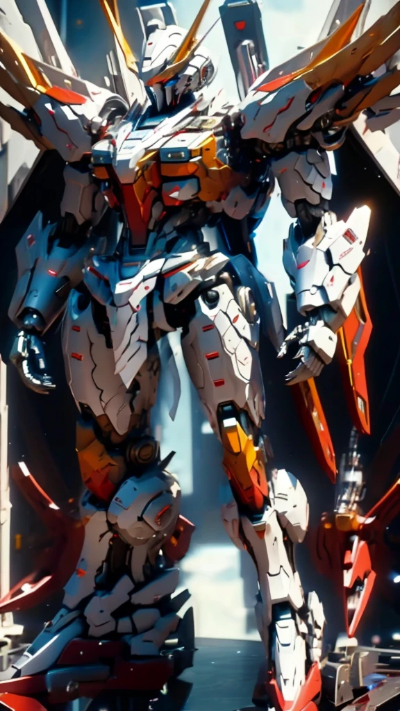 Catapult Deck、Waiting for departure、Giant humanoid robot、Gundam cockpit hatch open in the center of the chest