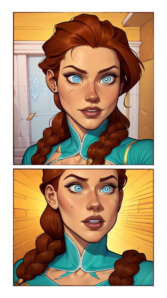 Compensation! Here is the revised and cleaner text:

--- Character: Queen Anna of Arendelle with battle scars.

Description: Cartoon image of a woman. Cartoon style illustration, with highly detailed character design. detailed digital art, showing courage and high quality portrait. 

characteristics:
- Portrait character design - Beautiful digital illustration - Comic art - Young girl with braided hair - Beautiful lined eyes - Medium-large bust and wonderful sexy clothes - Expression of sexual desire from waist to head ---