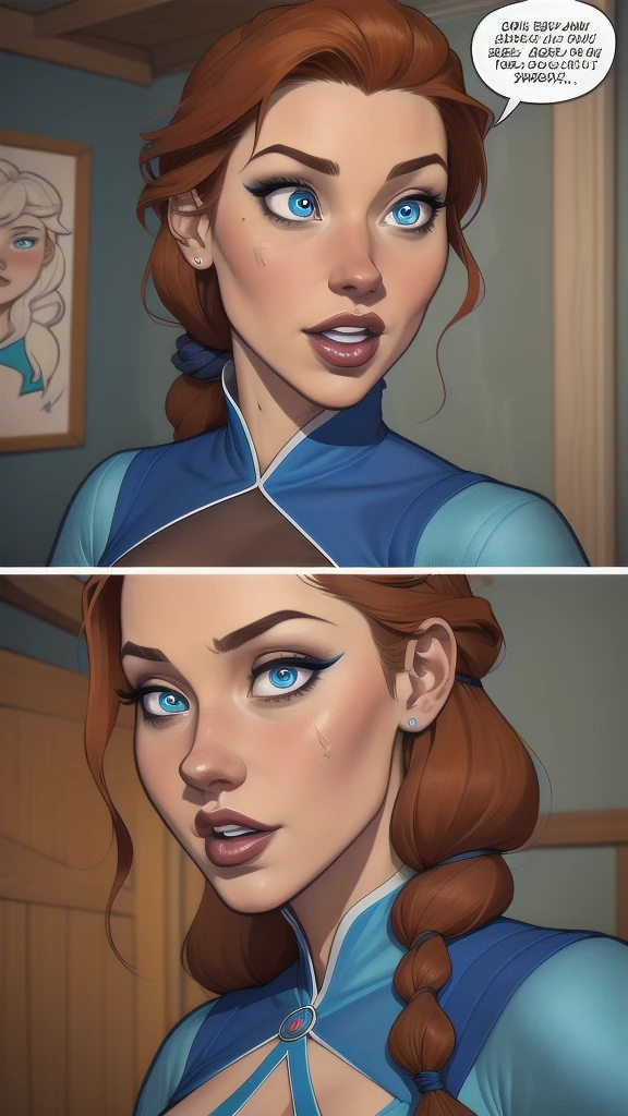 Compensation! Here is the revised and cleaner text:
--- Character: Queen Anna of Arendelle with battle scars.
Description: Cartoon image of a woman. Cartoon style illustration, with highly detailed character design. detailed digital art, showing courage and high quality portrait.
characteristics:
- Portrait character design - Beautiful digital illustration - Comic art - Young girl with braided hair - Beautiful lined eyes - Medium-large bust and wonderful sexy clothes - Expression of sexual desire from waist to head ---