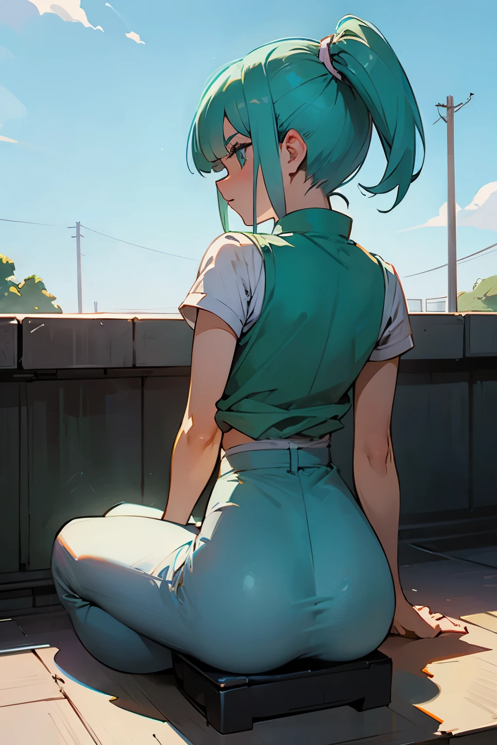 Bulma turns her back sitting