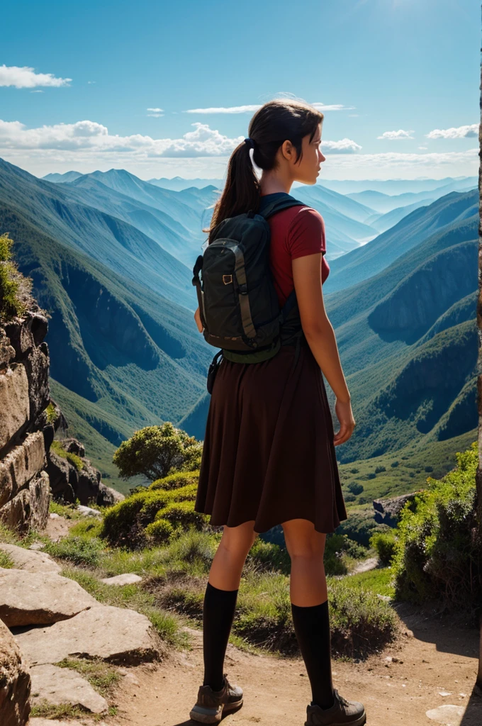 Adventure illustration with a girl who stand back side