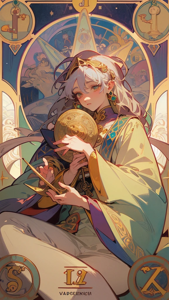 Masterpiece, Best Quality, One Woman, Tarot, Bard, Jester, Symbolism, Visual Arts, Occultism, Universal, Vision Casting, Philosophy, Iconography, Numerology, Popularity, Arts, Alphonse Mucha