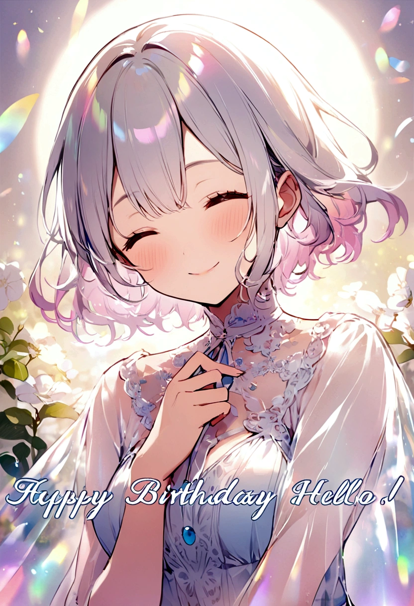 Light of hope、Beautiful round-faced angel、Calm and fantastic background、A kind smile、Hello、sleep、happy birthday
