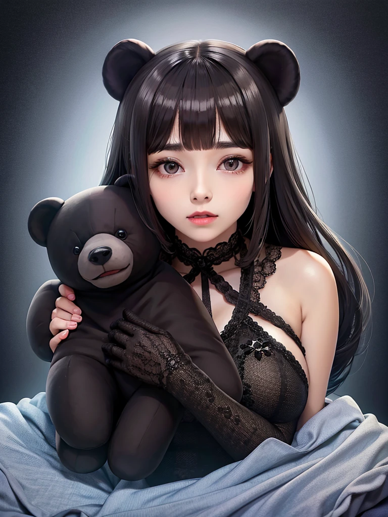 Bear cross dark ((((stuffed toy)))) cute Wear a black ribbon on your head