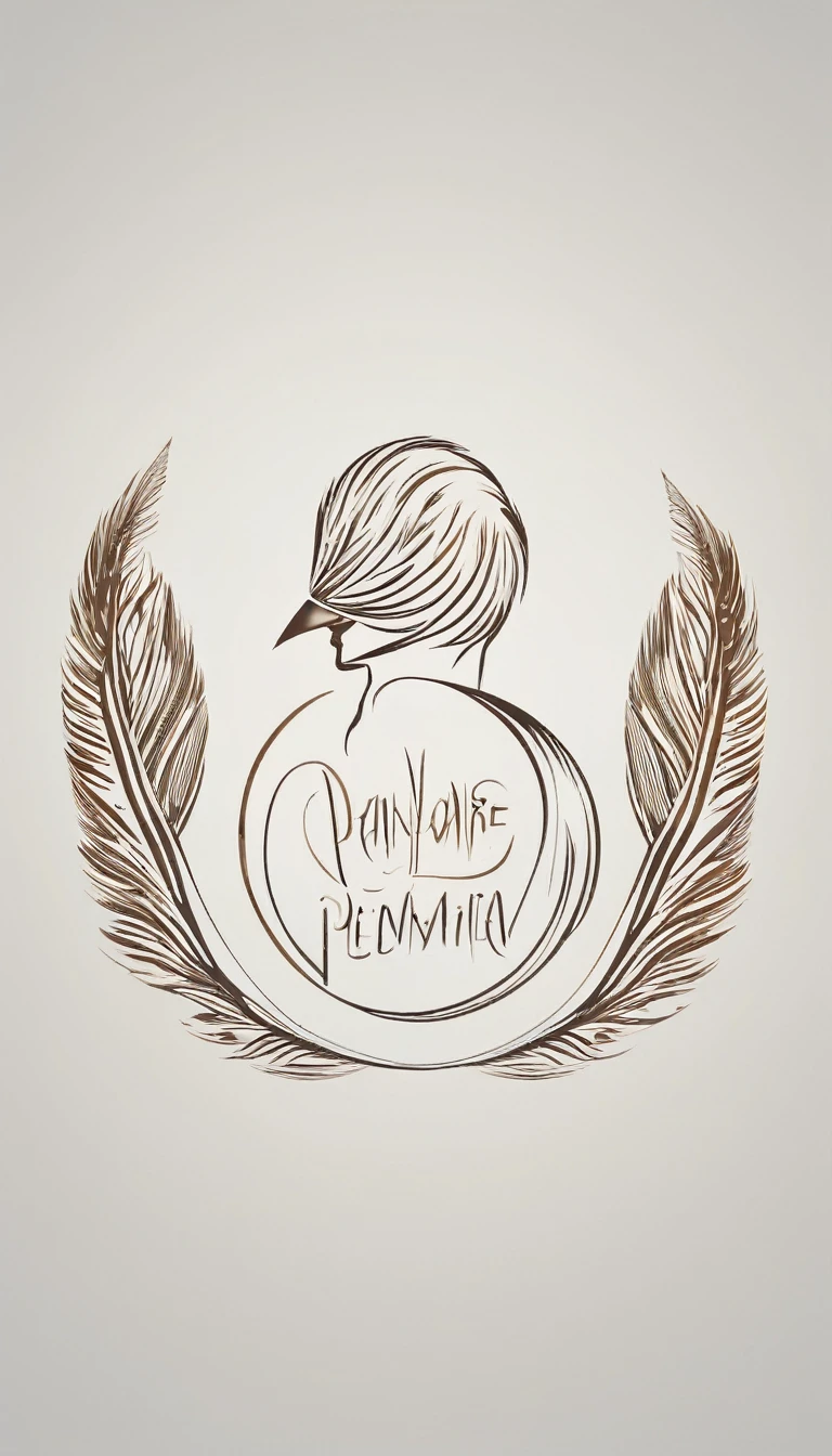 A minimal, modern, simple, cinematic logo design for the brand “Penamemoria". The logotype of a boy with a head of a feather playing acoustic guitar. The logo must convey a sense of music, stories and dreams. Minimalistic logo design of a boy dissolving into a feather of dreams and memories
