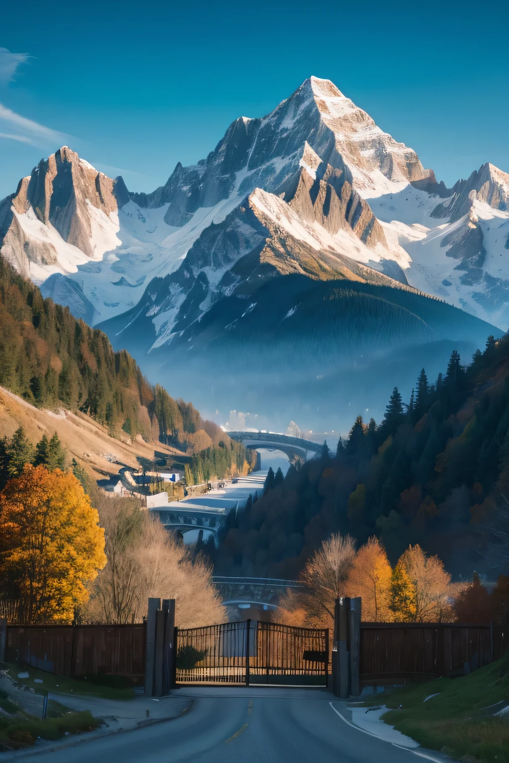 Illustration hand drawn，landscape，Sketch，Mountains，Trees，Mountains and Barriers，Super fine，Brushstrokes，Ultra HD，4K