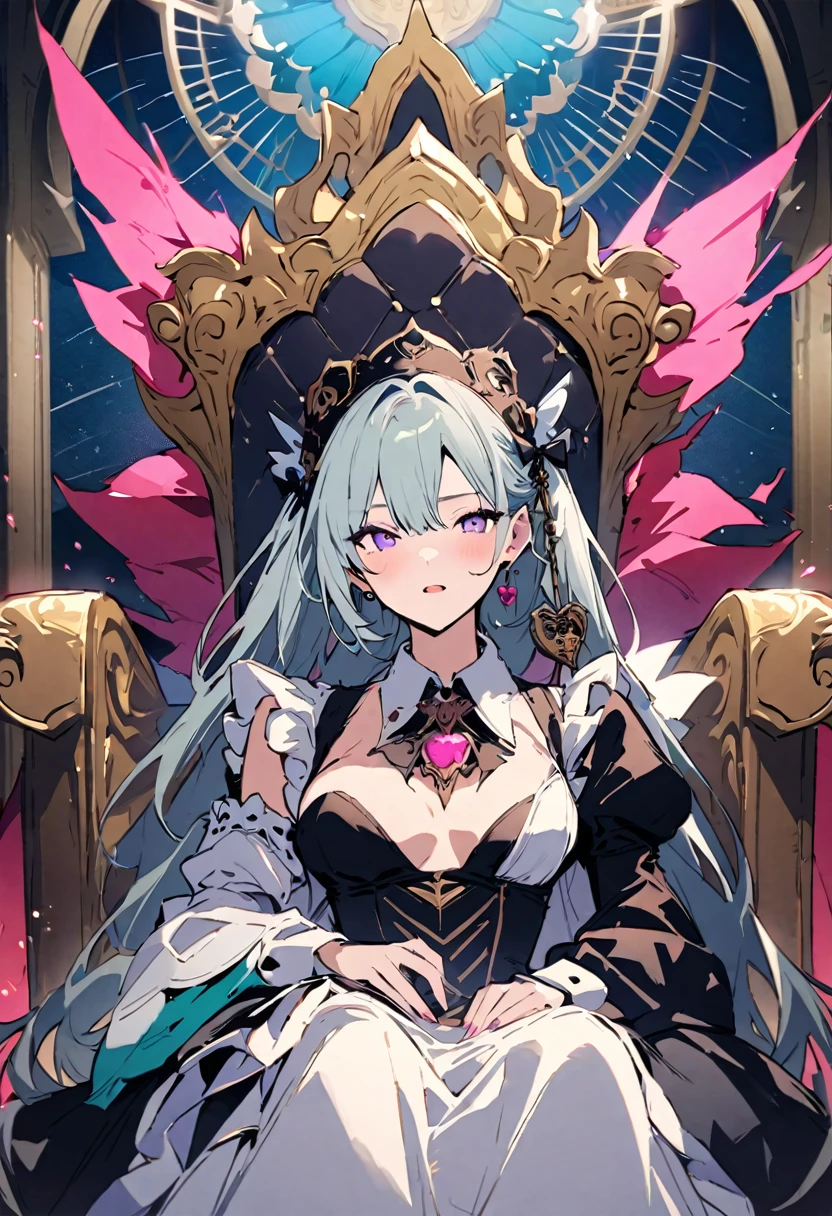 masterpiece, Highest quality, Illustration of the novel, High resolution, 18+ Adult content, Sensual, Intimate, Emotional, Passionate, romantic, sweet, Adorable, Innocent, Pure, Charmな, Charmな, Charm, mysterious, Charmな, Charmな, Immersive, Charmな, dream-like, Surreal, Imaginative, Whimsical, Artistic, Avant-garde, timeless, elegant, Sophisticated, chic, Sophisticated, personality, original, Charmな,((Maid clothes:1.3)),((Throne of Power,Throne of Power:1.3))((Upper Body:1.3))