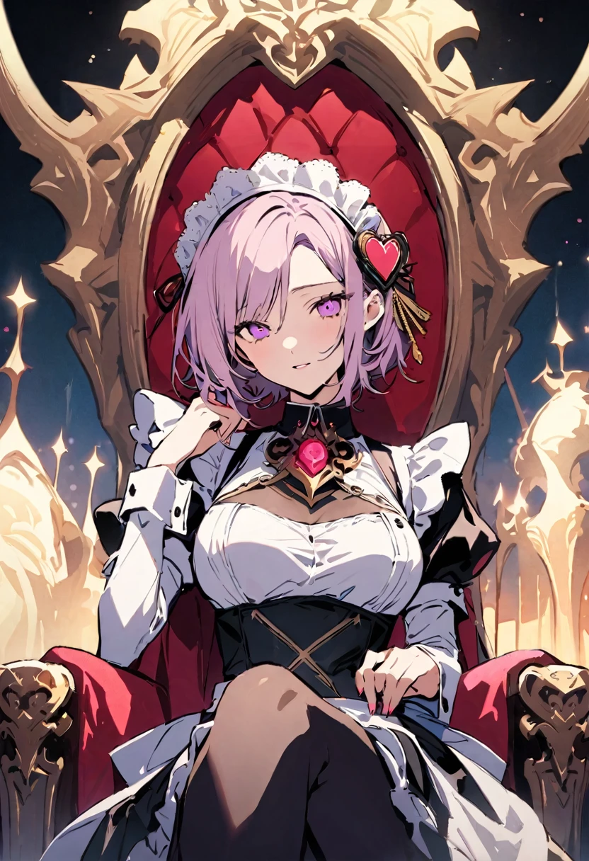 masterpiece, Highest quality, Illustration of the novel, High resolution, 18+ Adult content, Sensual, Intimate, Emotional, Passionate, romantic, sweet, Adorable, Innocent, Pure, Charmな, Charmな, Charm, mysterious, Charmな, Charmな, Immersive, Charmな, dream-like, Surreal, Imaginative, Whimsical, Artistic, Avant-garde, timeless, elegant, Sophisticated, chic, Sophisticated, personality, original, Charmな,((Maid clothes:1.3)),((Throne of Power,Throne of Power:1.3))((Upper Body:1.3))