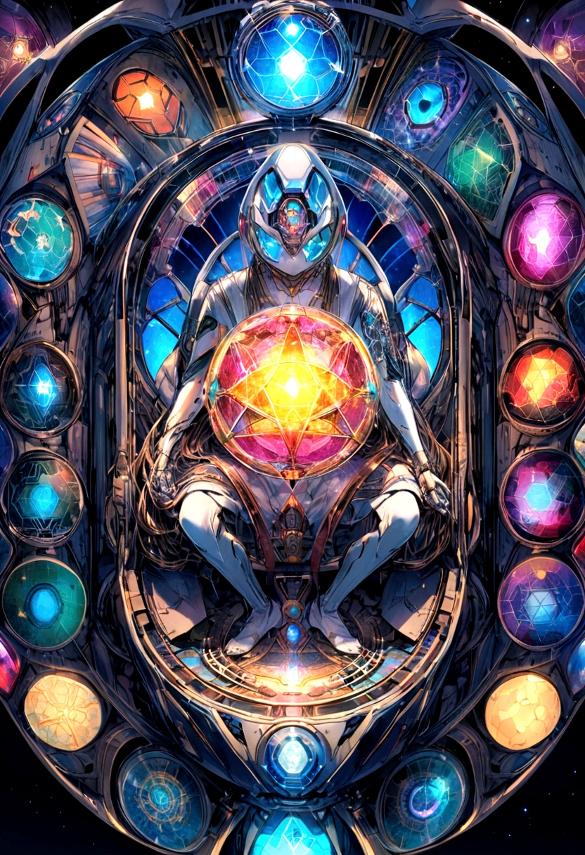 Alien medical arm chair with quantum holographic system symbology sacred geometry quantum holography forming capsule for the person to lie there to heal