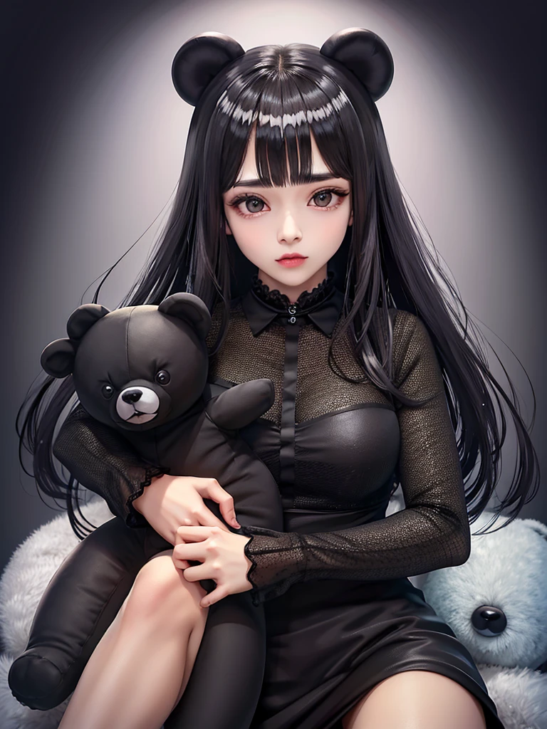 Top quality masterpiece high quality Bear cross dark Chrome hearts ((((stuffed toy)))) cute Wear a black ribbon on your head