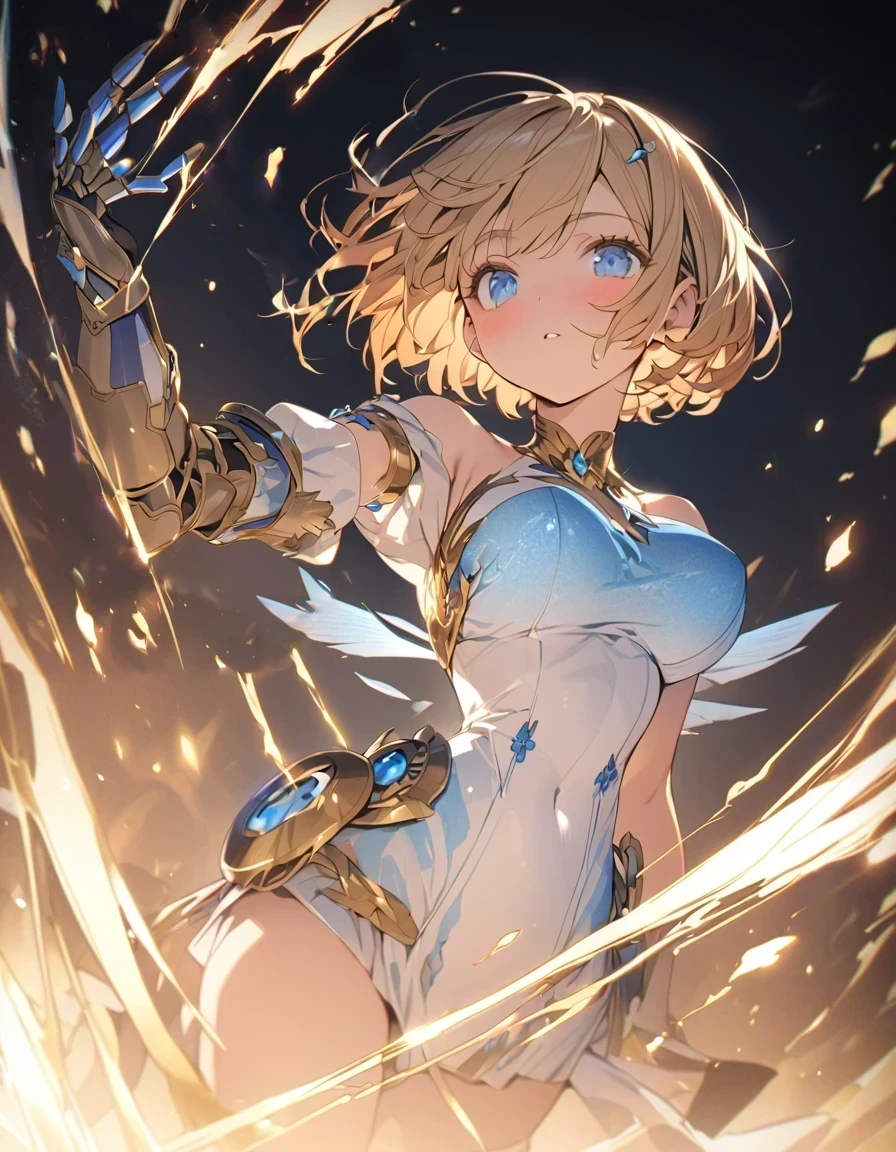 Gauntlets of shiny blue metal

