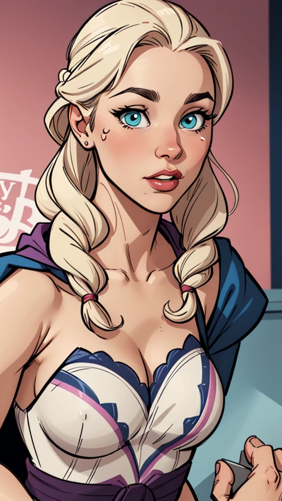 Compensation! Here is the revised and cleaner text:
--- Character: Battle-scarred Queen Anna of Arendelle.
Description: Cartoon image of a woman. cartoon style illustration, with highly detailed character design. detailed digital art, showing courage and high quality portrait.
characteristics:
- Portrait character design - Beautiful digital illustration - Comic art - Young girl with braided hair - Beautiful lined eyes - Medium-large bust and wonderful sexy clothes - Expression of sexual desire from waist to head ---