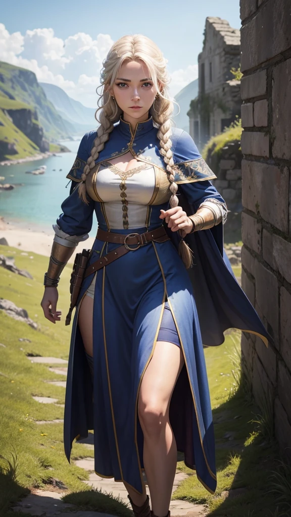 (masterpiece, 8k, 4k, extremely detailed, best quality, absurdres:1.4) nice hands, perfect hands, 1girl, mature, milf, (huge tits:1.3),<lora:more_details:1> <lora:ffxii-nvwls-v1:lbw=outall:1> 12style, desert, city, castle, sand, background out of focus, depth of field, <lora:FinalFantasy_FemaleKnight:lbw=inall:0.8> KnightFFT, long hair, blonde hair, blue eyes, cape, armor, blue dress, belt, gloves, boots,