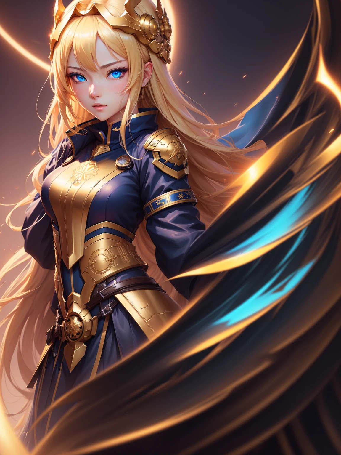 anime girl with blue eyes and a golden helmet, detailed anime digital art, highly detailed digital art in 4k, High-quality, detailed artwork in 8K, 2. anime fantasy art 5 d cgi, non-style artwork by guweiz, Awesome anime face portrait, detailed digital art in 4k, 极其详细的Artgerm, Stunning 8k art