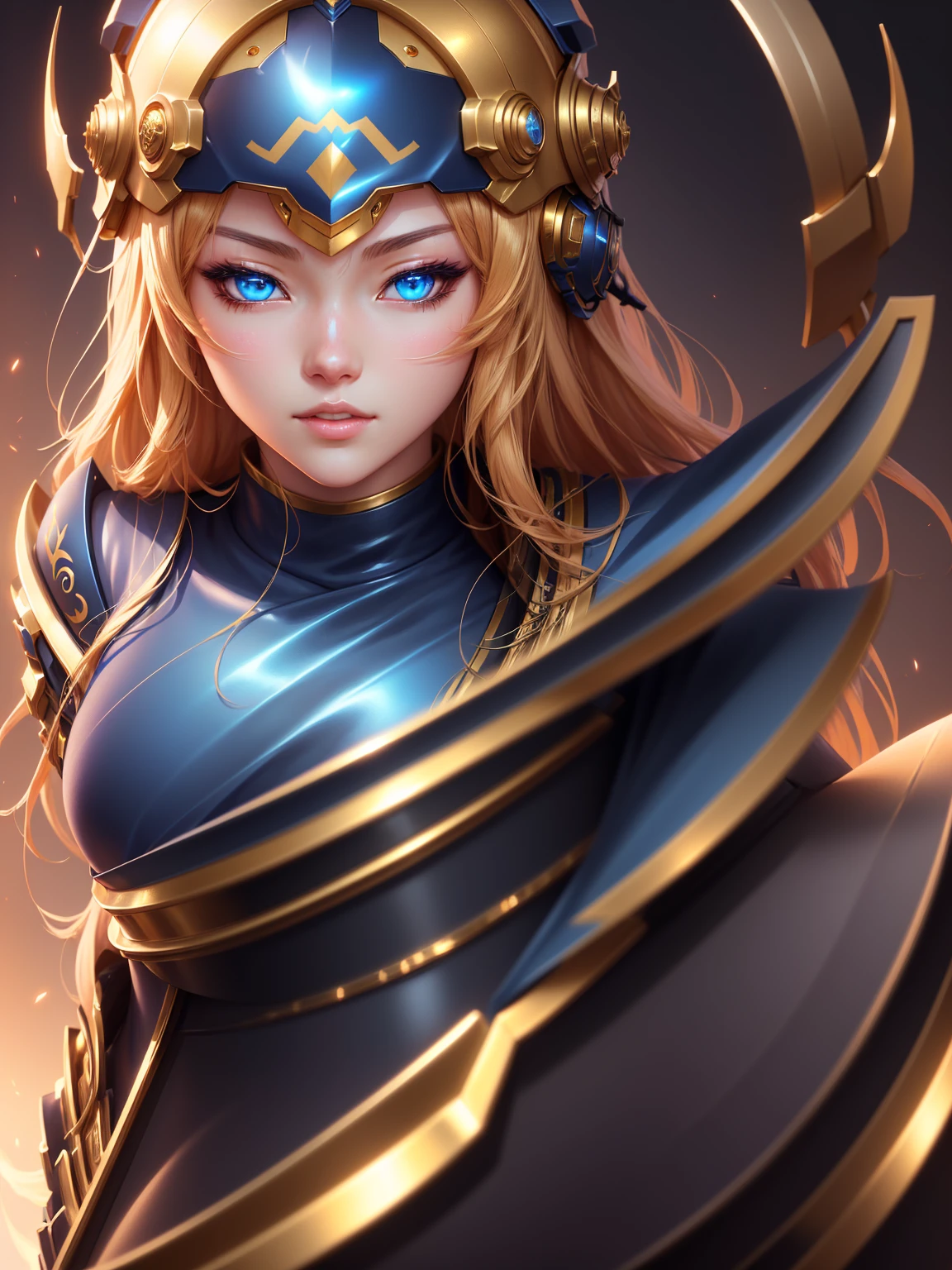 anime girl with blue eyes and a golden helmet, detailed anime digital art, highly detailed digital art in 4k, High-quality, detailed artwork in 8K, 2. anime fantasy art 5 d cgi, non-style artwork by guweiz, Awesome anime face portrait, detailed digital art in 4k, 极其详细的Artgerm, Stunning 8k art