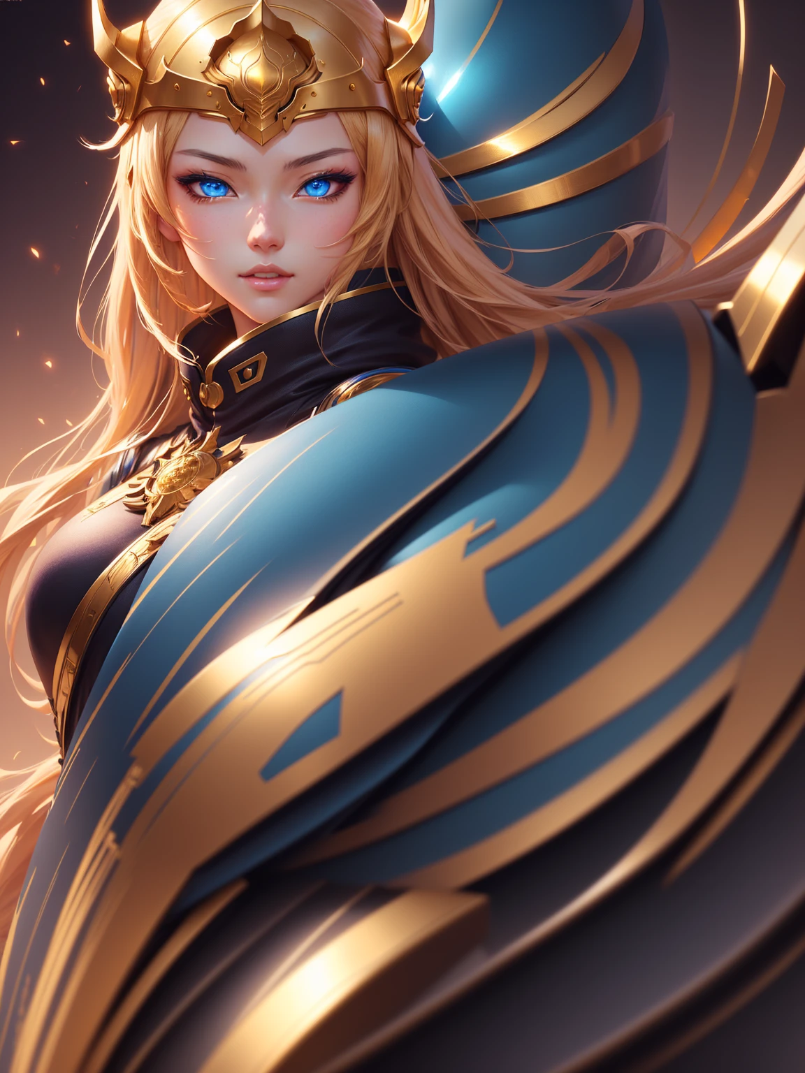 anime girl with blue eyes and a golden helmet, detailed anime digital art, highly detailed digital art in 4k, High-quality, detailed artwork in 8K, 2. anime fantasy art 5 d cgi, non-style artwork by guweiz, Awesome anime face portrait, detailed digital art in 4k, 极其详细的Artgerm, Stunning 8k art