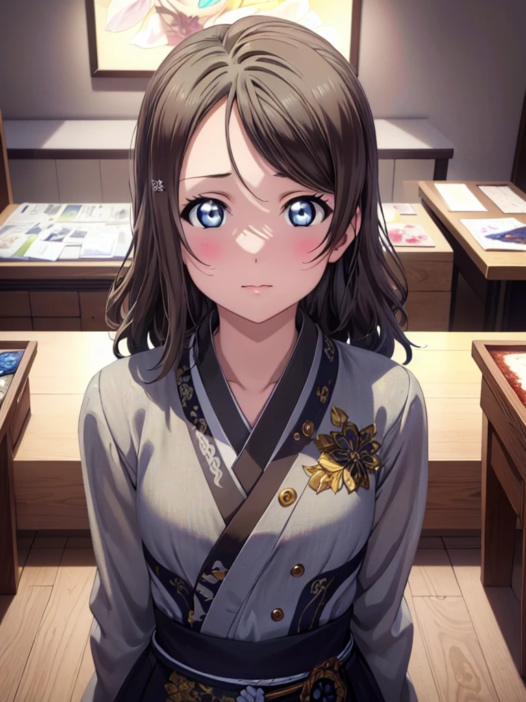 ((Highest quality)),(超High resolution),(Very detailed),(Detailed Description),((The best CG)),(A masterpiece),Ultra-detailed art,Amazing painting art,(Art with precise details:1.5), Portraiture:1.6,Bust Shot:1.4,(1 female:1.5),Beautiful and well-proportioned face:1.5、 Japanese、girl,thin、nsfw、Small face、Brown eyes、expensive、 High resolution,Black Hair、Japanese-style room、、Are standing、mature、Watanabe You, Large Breasts, Nude, nipple, Completely naked