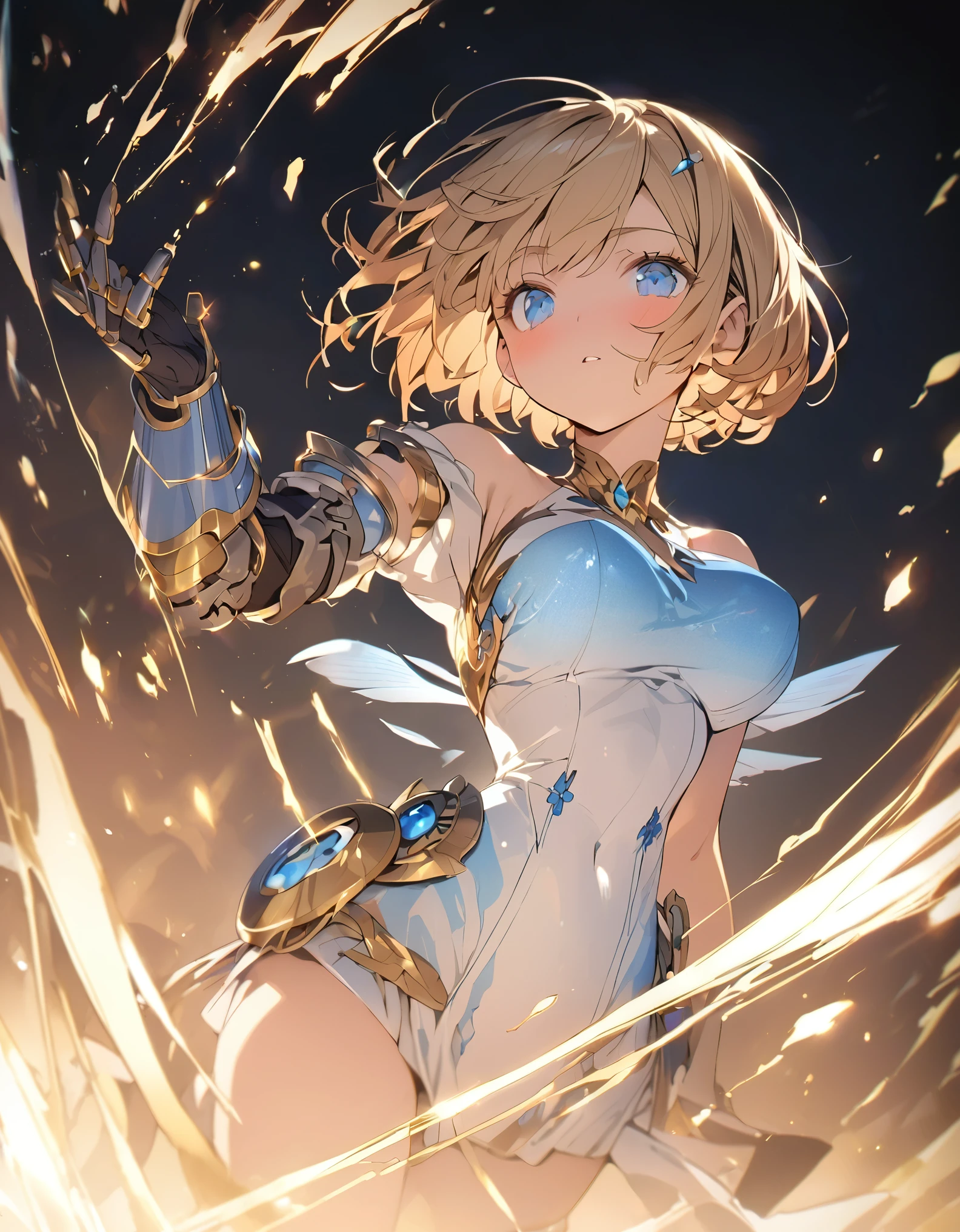 Gauntlets of shiny blue metal

