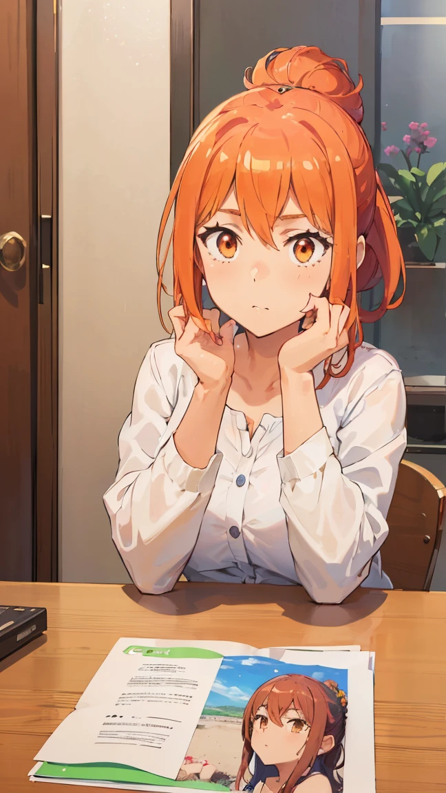 (Highest quality, 8K, masterpiece :1.3),Mrs. Yuigahama,ガハMom, As I expected, my youth romantic comedy is wrong。, One woman,Bun Hair,30 years old,Mom,Orange Hair,nsfw,a man's penis