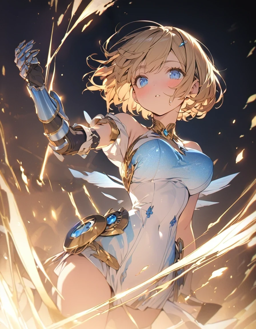 Gauntlets of shiny blue metal