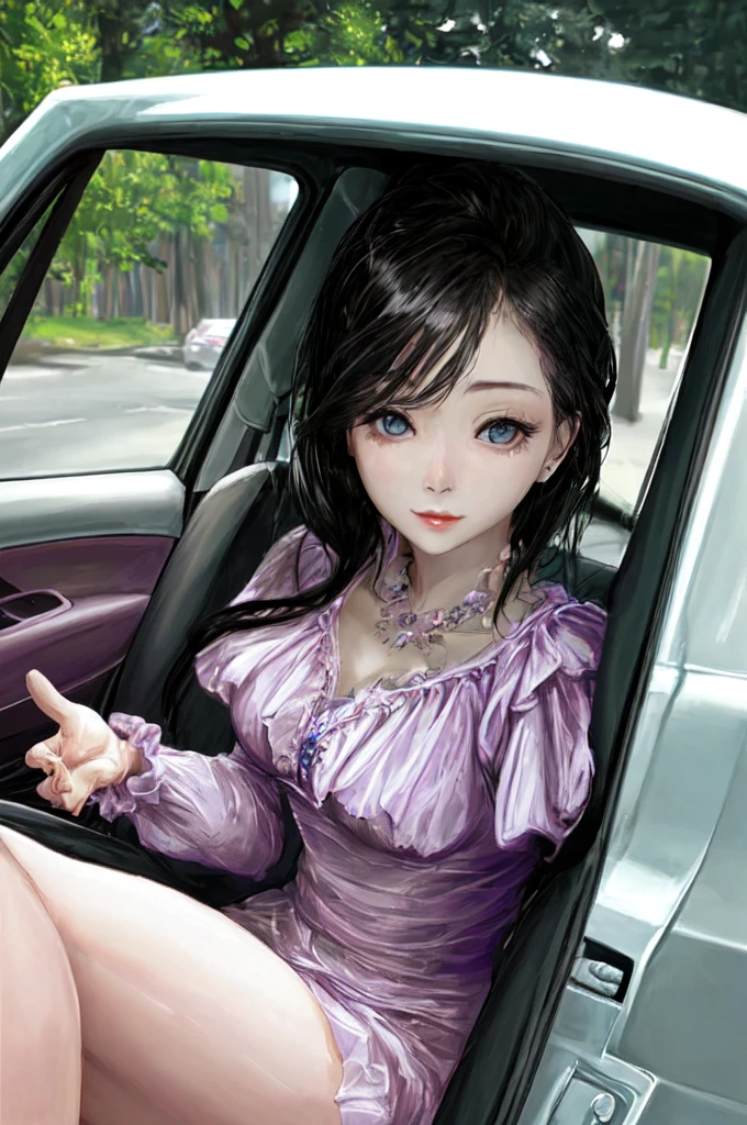 Beautiful woman in the car、It's raining outside