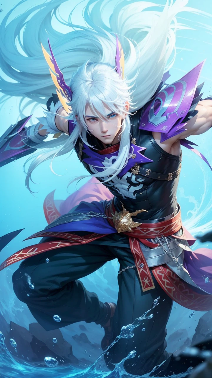 1boy, anime, white Hair, handsome, simle, cool