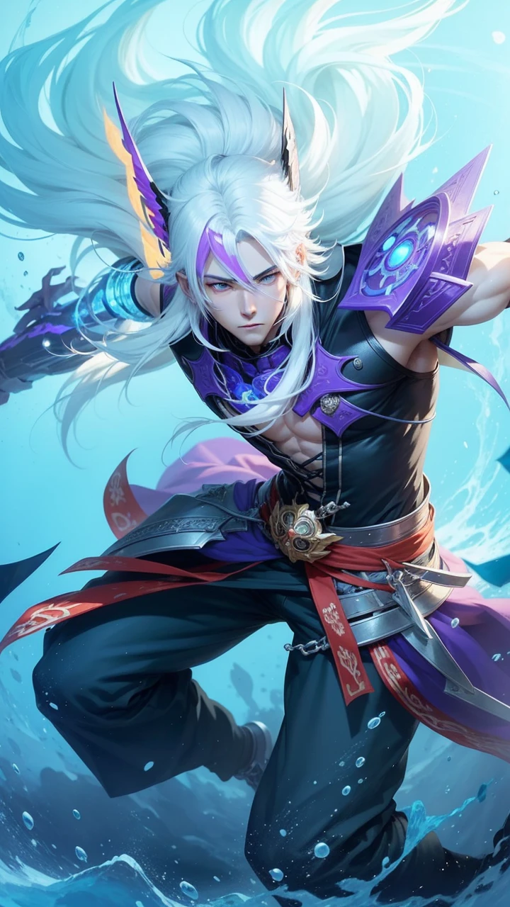 1boy, anime, white Hair, handsome, simle, cool