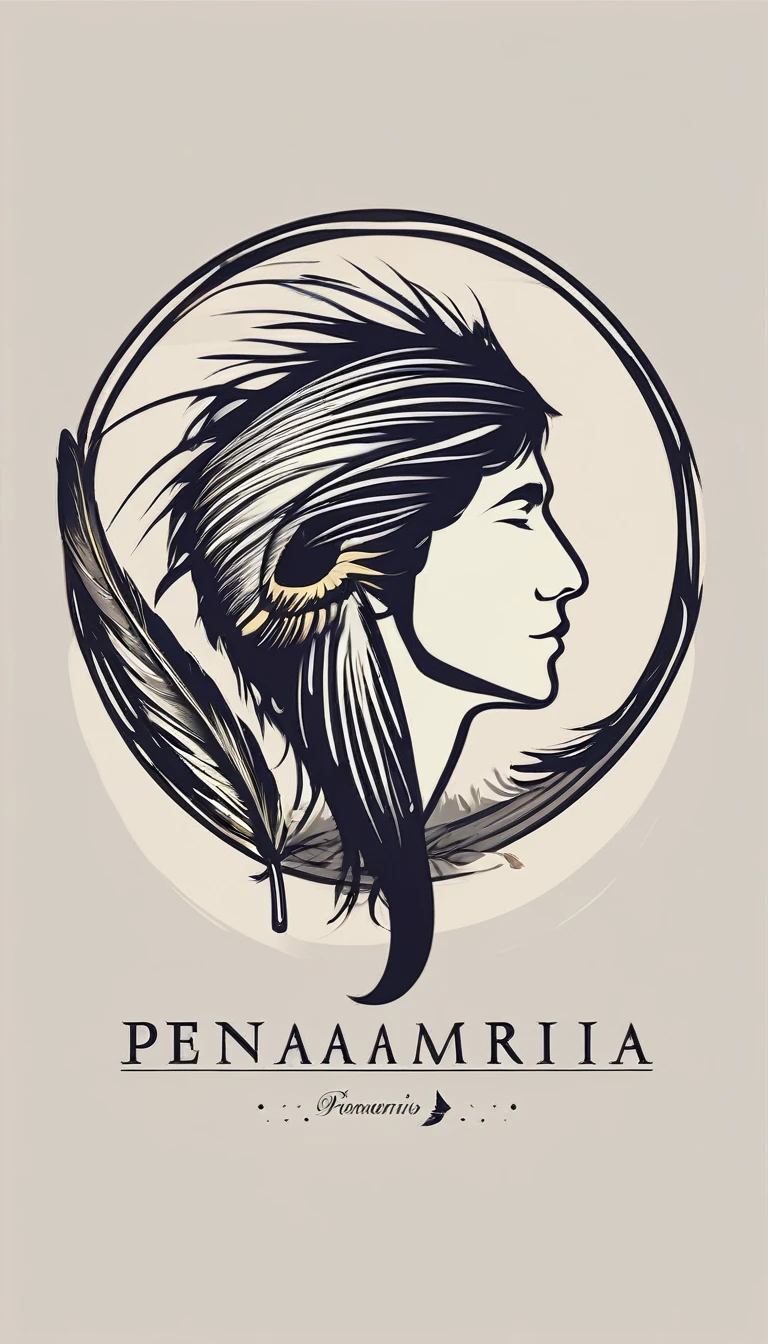 Create a minimal, modern, simple, inspirational, memorable, dream like logo design of a boy and a feather for the brand “Penamemoria".