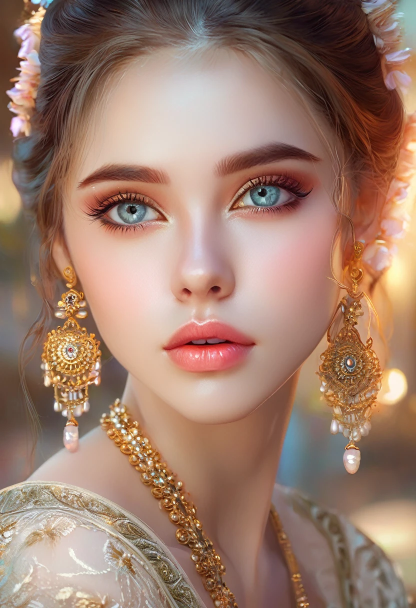 a beautiful girl, extremely detailed face and eyes, long eyelashes, beautiful detailed lips, 1girl, portrait, fantasy, digital painting, ethereal, soft lighting, warm colors, cinematic, highly detailed, intricate, ornate, elegant, delicate, serene, dreamlike, breathtaking, stunning, exquisite, masterpiece
