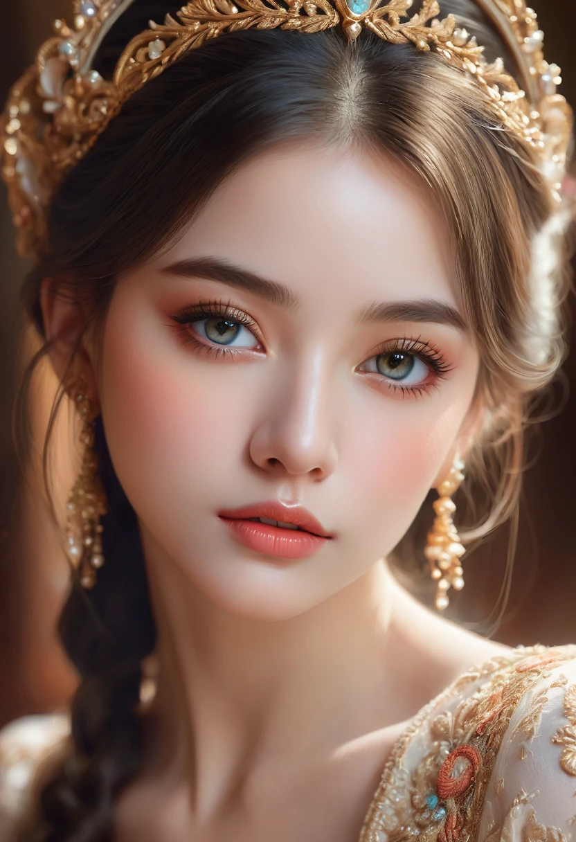a beautiful girl, extremely detailed face and eyes, long eyelashes, beautiful detailed lips, 1girl, portrait, fantasy, digital painting, ethereal, soft lighting, warm colors, cinematic, highly detailed, intricate, ornate, elegant, delicate, serene, dreamlike, breathtaking, stunning, exquisite, masterpiece