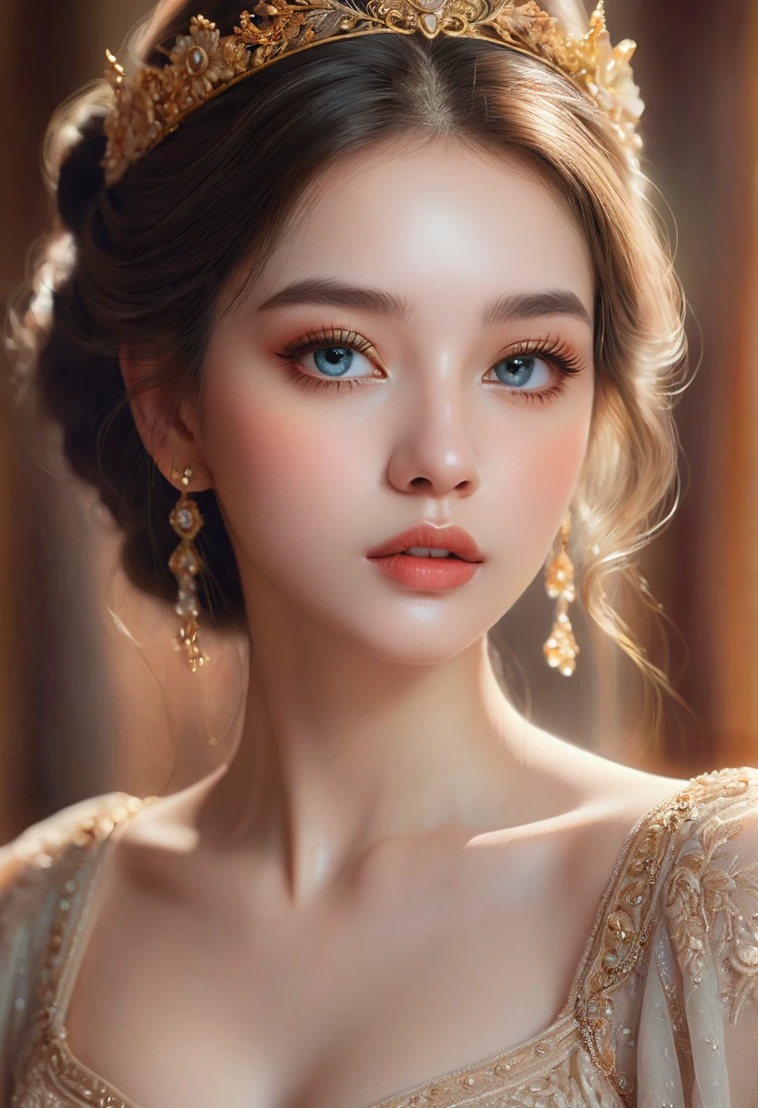 a beautiful girl, extremely detailed face and eyes, long eyelashes, beautiful detailed lips, 1girl, portrait, fantasy, digital painting, ethereal, soft lighting, warm colors, cinematic, highly detailed, intricate, ornate, elegant, delicate, serene, dreamlike, breathtaking, stunning, exquisite, masterpiece