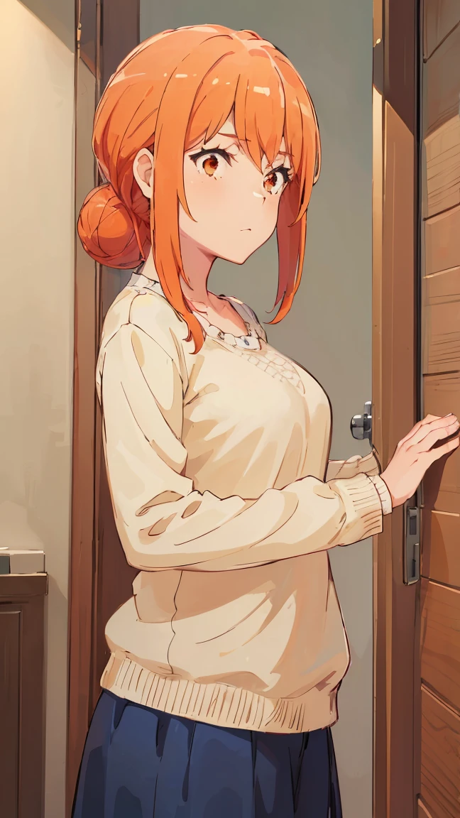 (Highest quality, 8K, masterpiece :1.3),Mrs. Yuigahama,ガハMom, As I expected, my youth romantic comedy is wrong。, One woman,Bun Hair,30 years old,Mom,Orange Hair,nsfw,