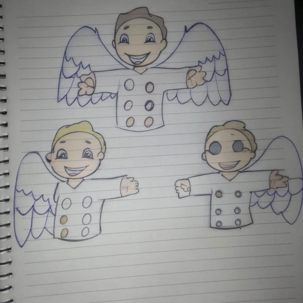 Three angels with disabilities and one with white shirts with circles